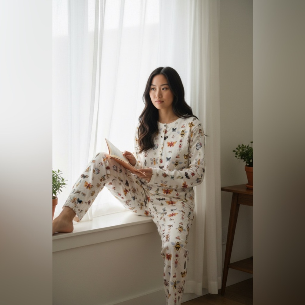 Hart + Land Bugs Long Sleeve Patterned Organic Pima Cotton Women’s Pajama Set S